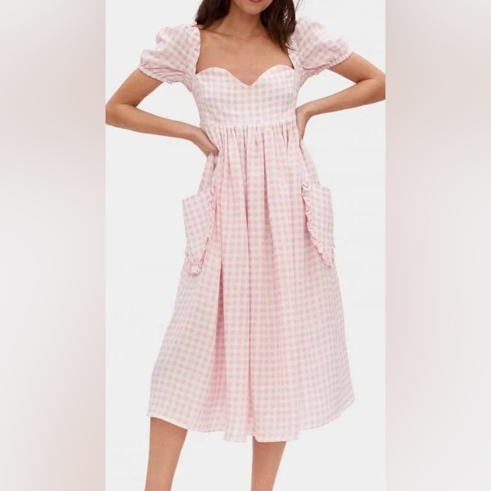 Sleeper Picnic Linen Dress in Pink Vichy size M